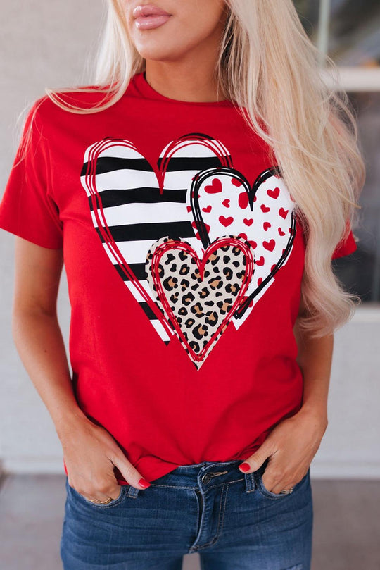 Leopard Striped Heart T Shirt