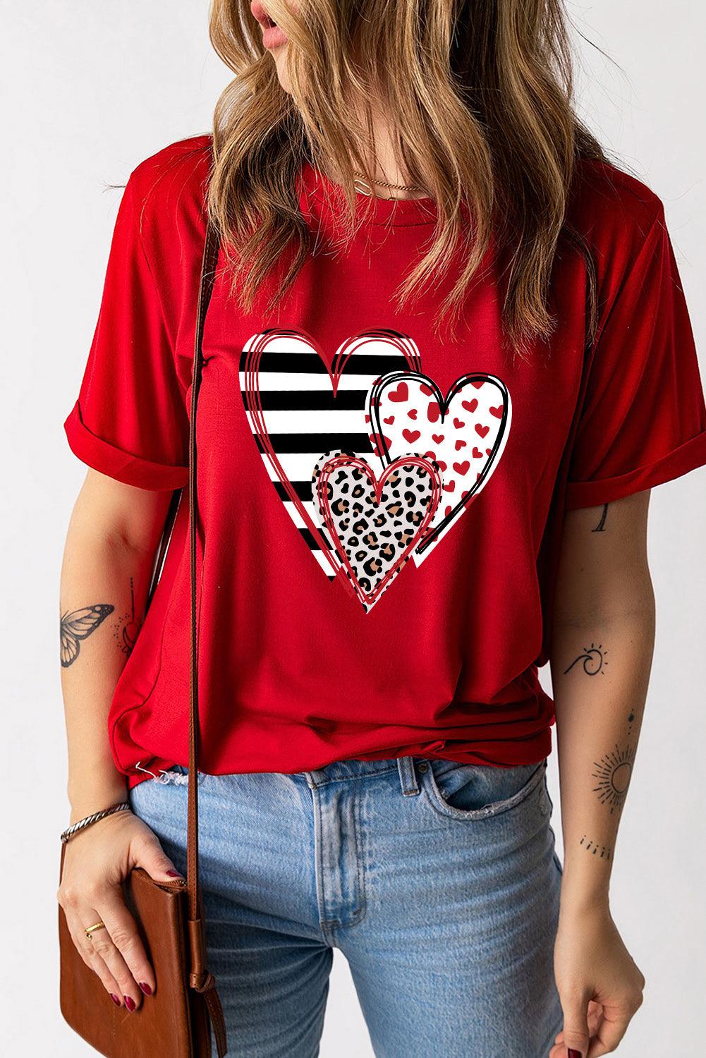 Leopard Striped Heart T Shirt