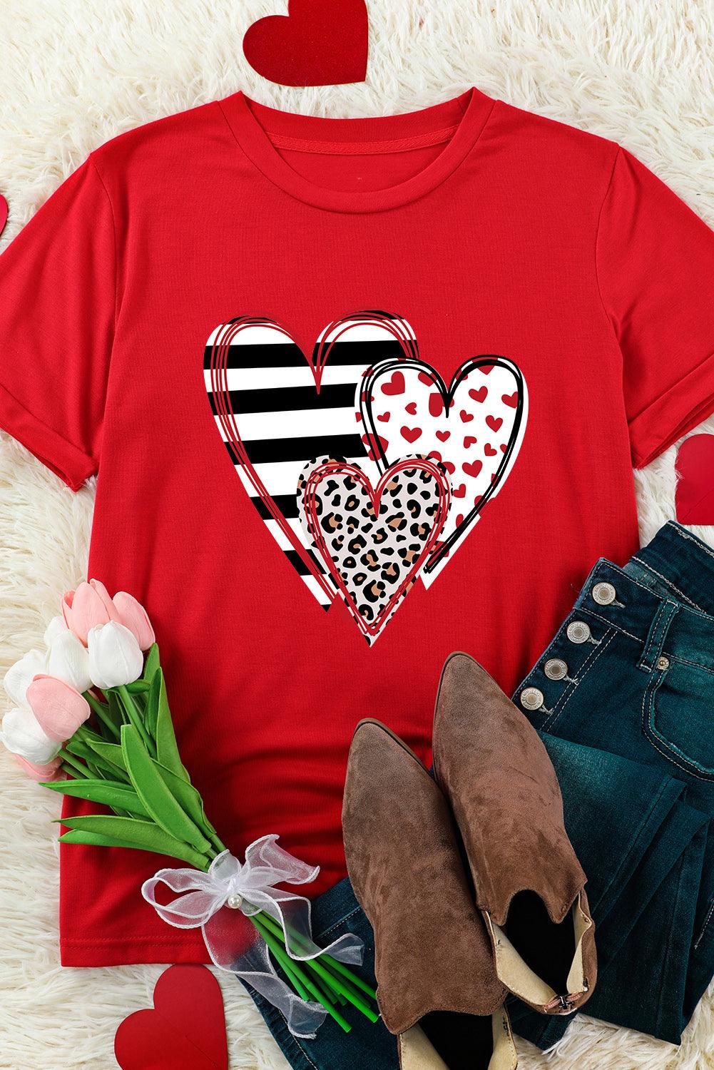 Leopard Striped Heart T Shirt