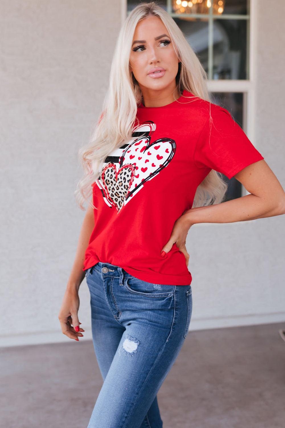 Leopard Striped Heart T Shirt