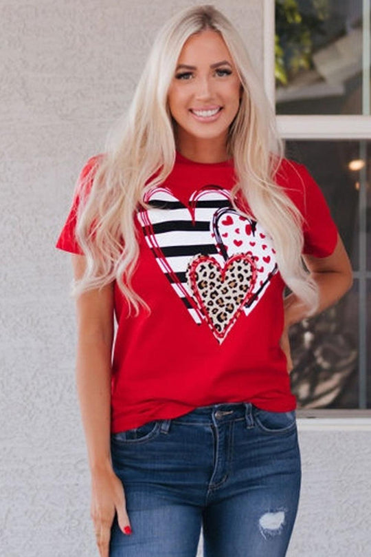 Leopard Striped Heart T Shirt