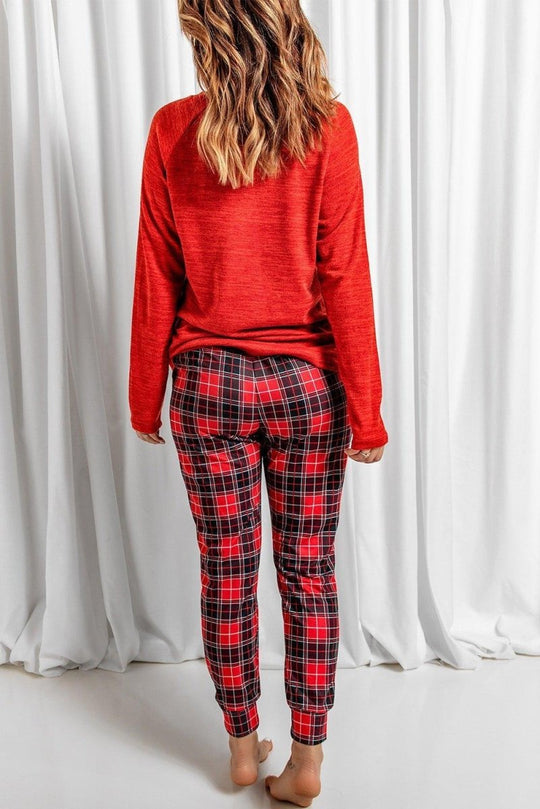 Red "MERRY Christmas" Graphic Plaid Pajama Set - Klazzi Fashion Boutique