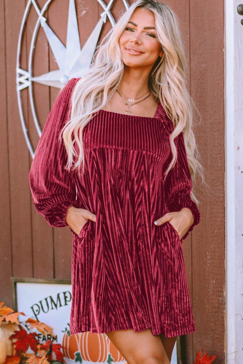 Red Velvet Tie Back Dress - Klazzi Fashion Boutique