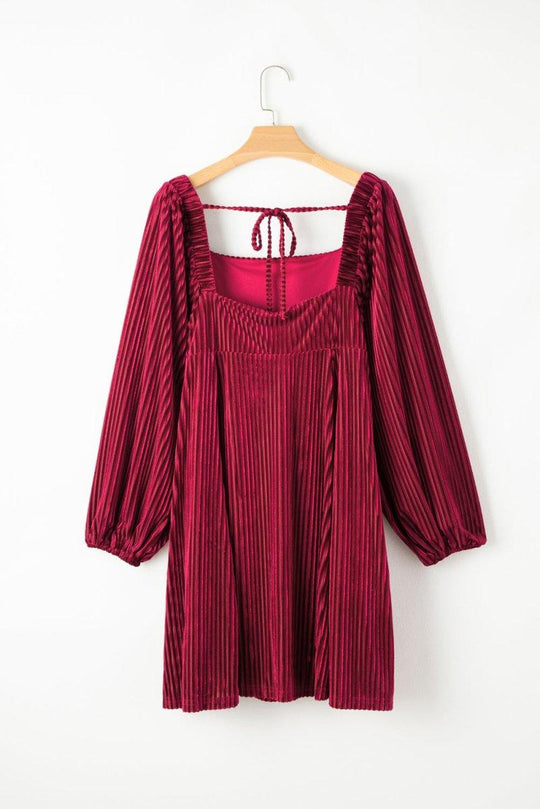 Red Velvet Tie Back Dress - Klazzi Fashion Boutique