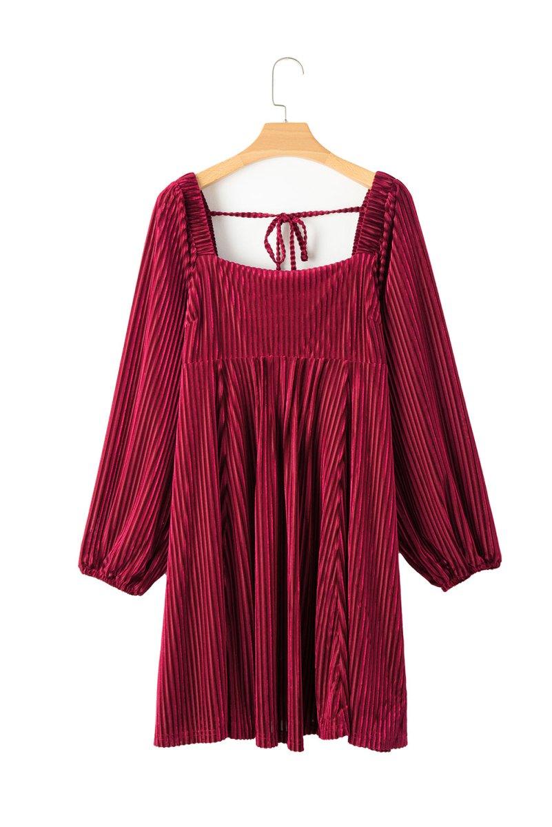 Red Velvet Tie Back Dress - Klazzi Fashion Boutique