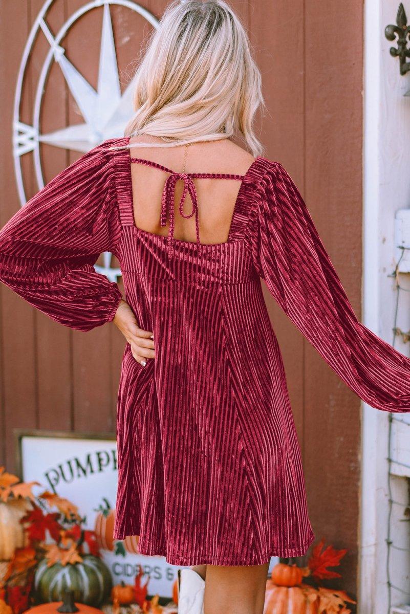 Red Velvet Tie Back Dress - Klazzi Fashion Boutique