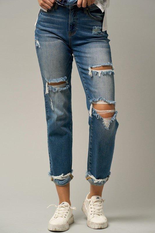 Ripped Boyfriend Jeans - Klazzi Fashion Boutique