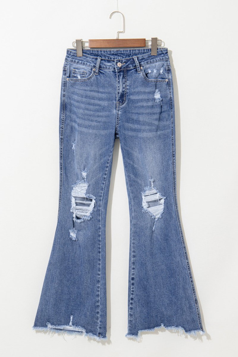 Ripped Distressed Flared Denim Jeans - Klazzi Fashion Boutique