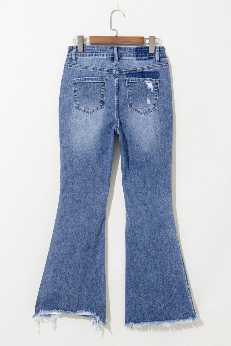 Ripped Distressed Flared Denim Jeans - Klazzi Fashion Boutique