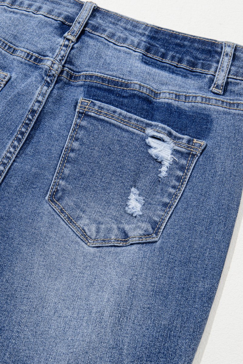 Ripped Distressed Flared Denim Jeans - Klazzi Fashion Boutique