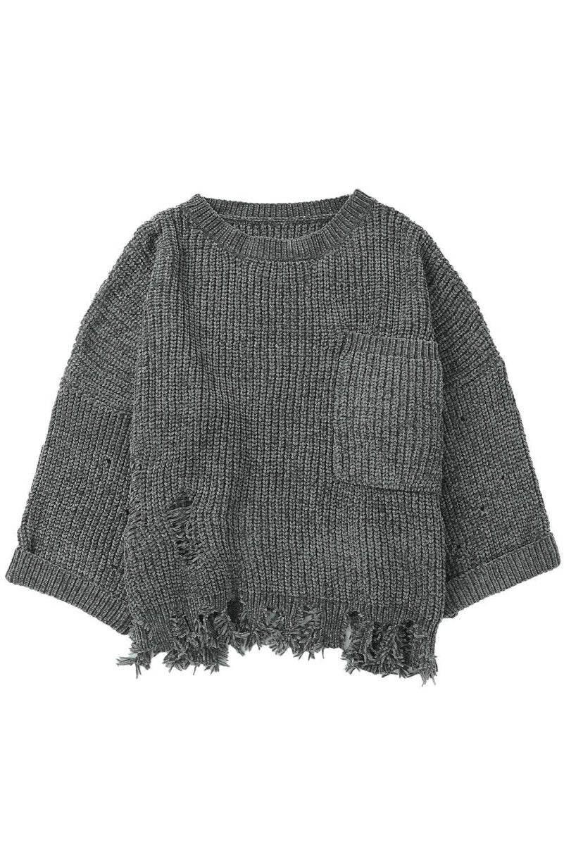 Ripped Fringy Chunky Sweater - Klazzi Fashion Boutique