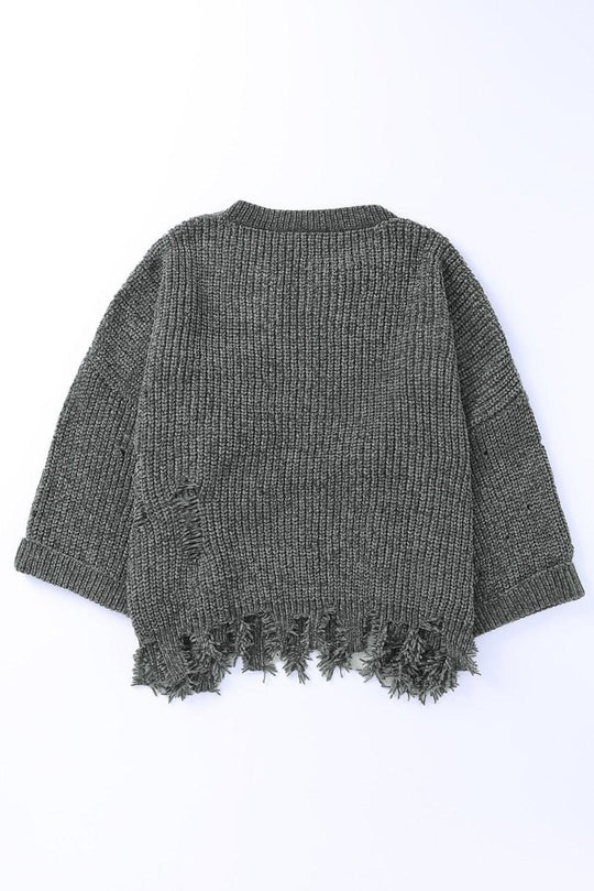 Ripped Fringy Chunky Sweater - Klazzi Fashion Boutique