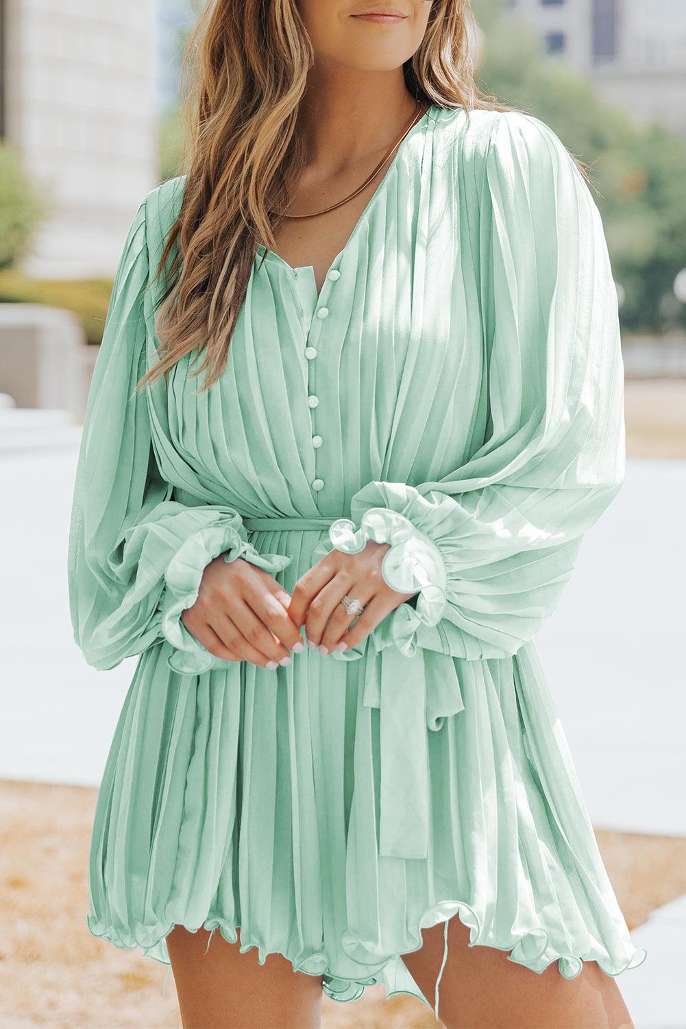 Ruffled Pleated Green Romper