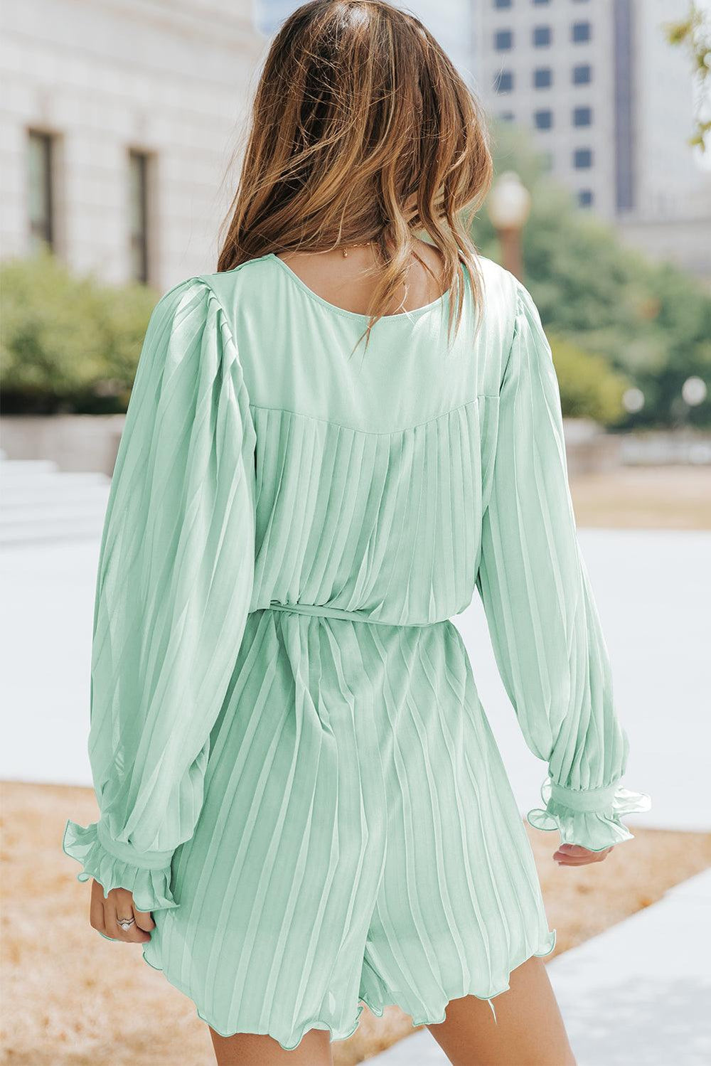 Ruffled Pleated Green Romper