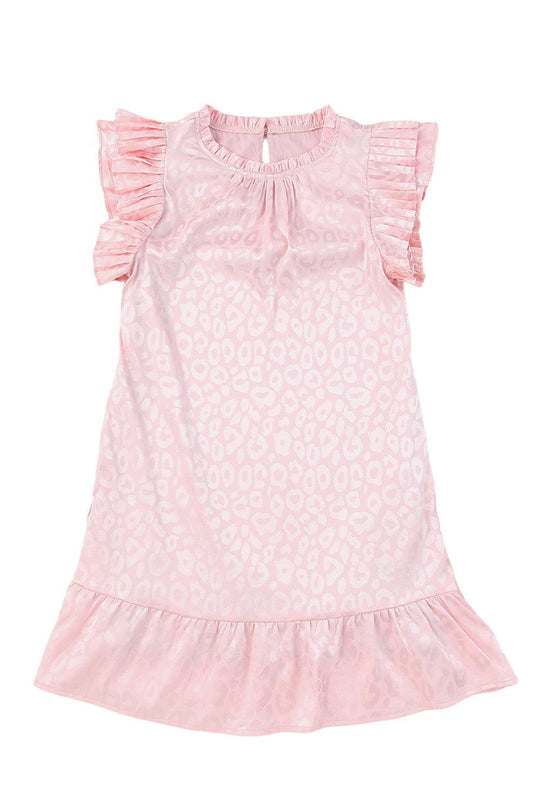 Ruffled Satin Blush Leopard Mini Dress - Klazzi Fashion Boutique