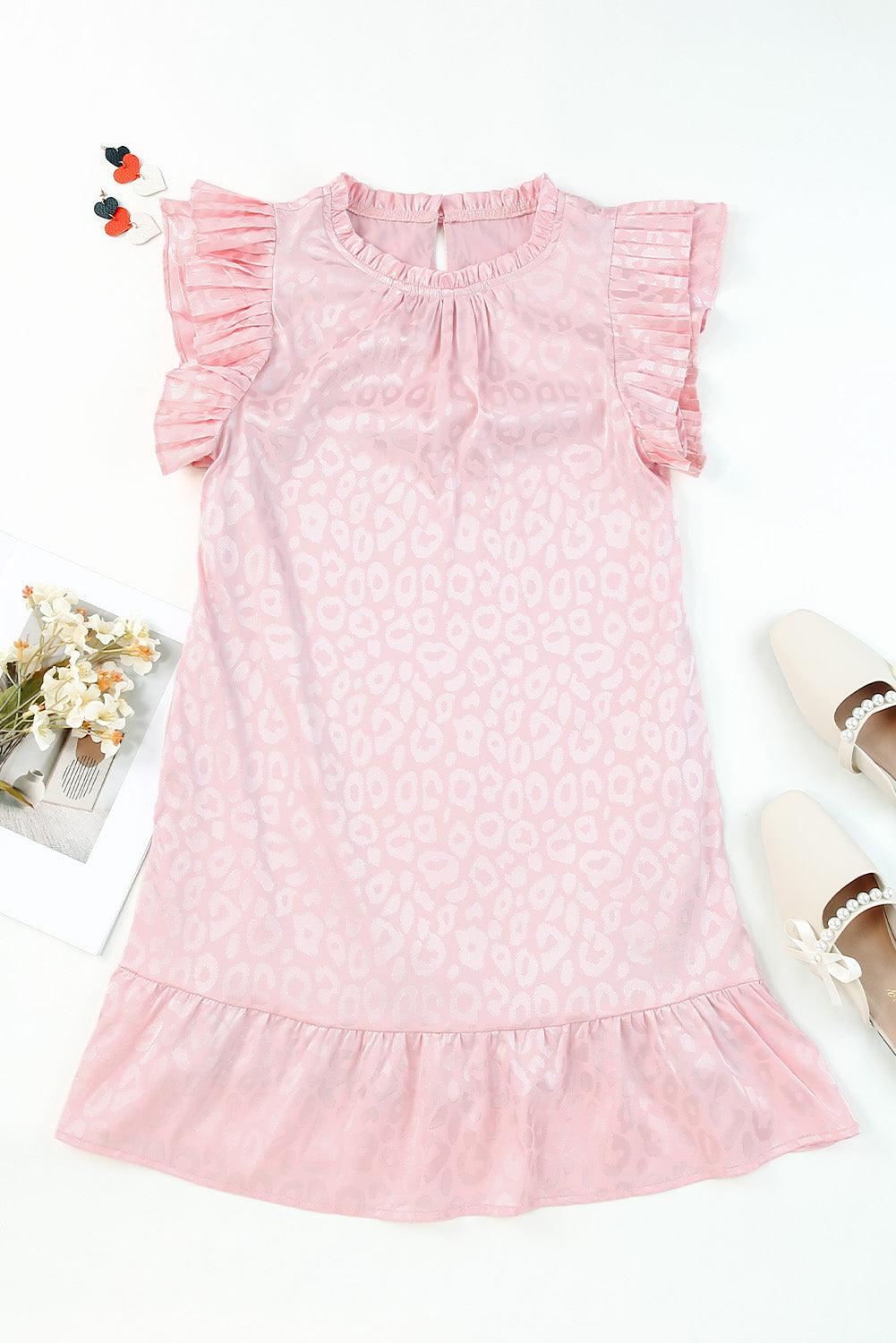 Ruffled Satin Blush Leopard Mini Dress