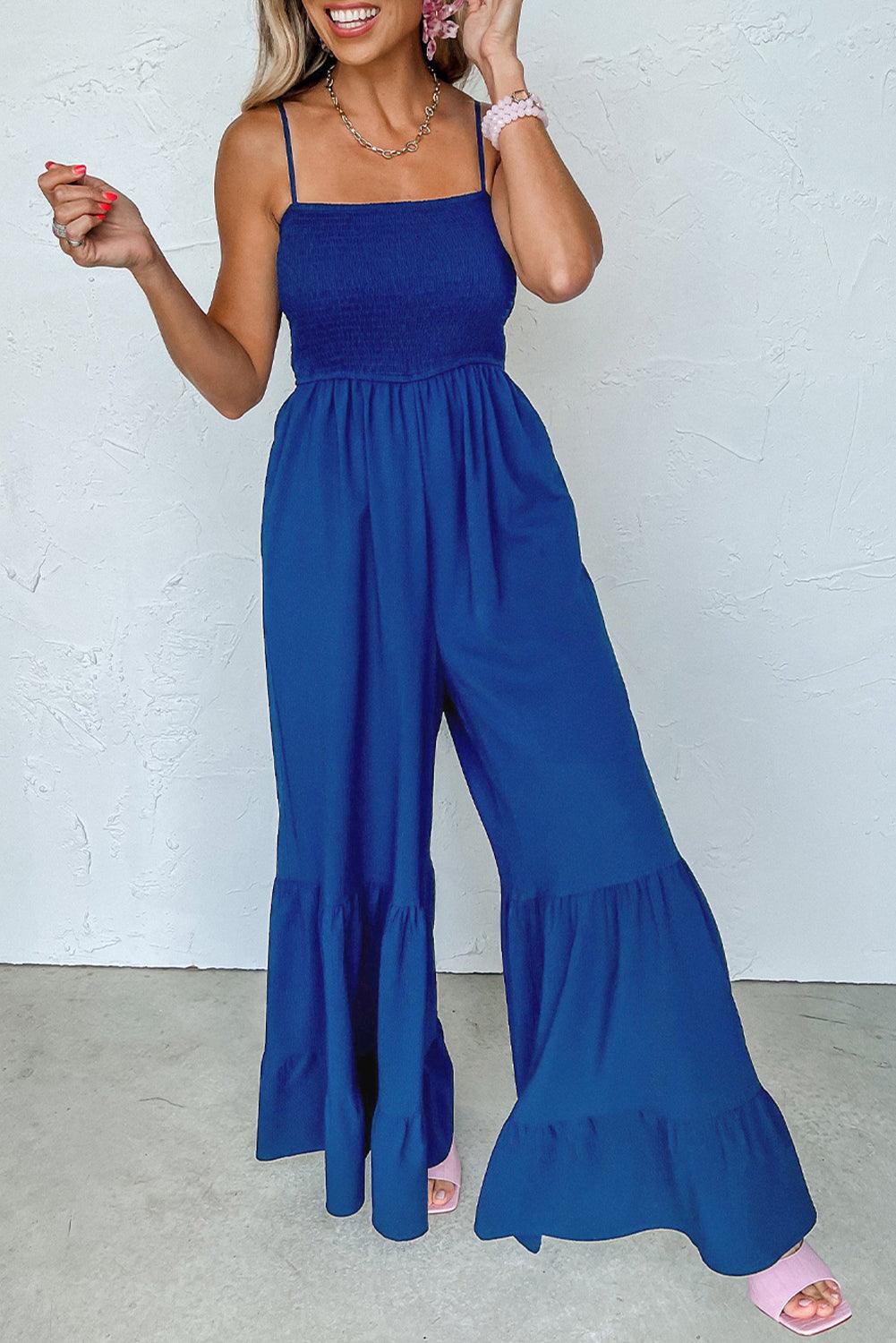 Ruffled Spaghetti Straps Wide Leg Jumpsuit