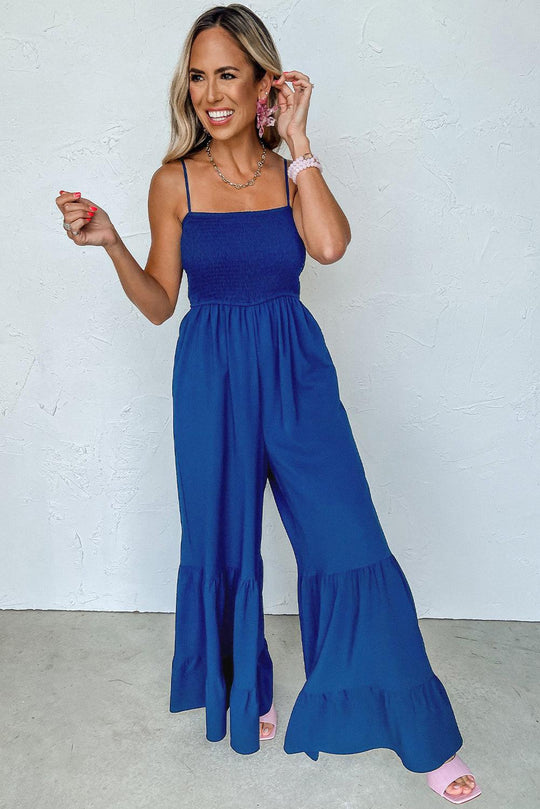 Ruffled Spaghetti Straps Wide Leg Jumpsuit