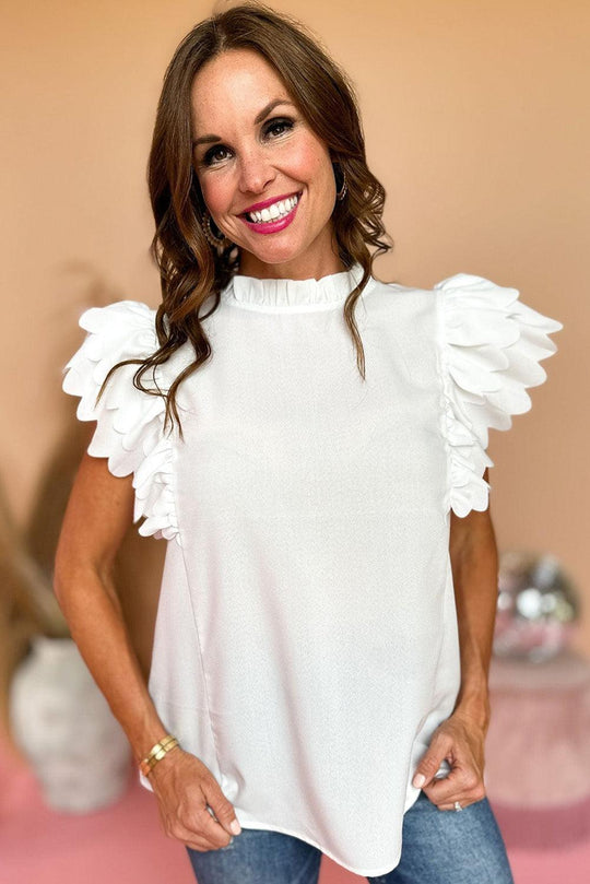 Ruffled White Scalloped Ruffle Sleeve Blouse