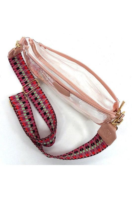 See Thru Clear 2-in-1 Crossbody Bag Guitar Strap - Klazzi Fashion Boutique