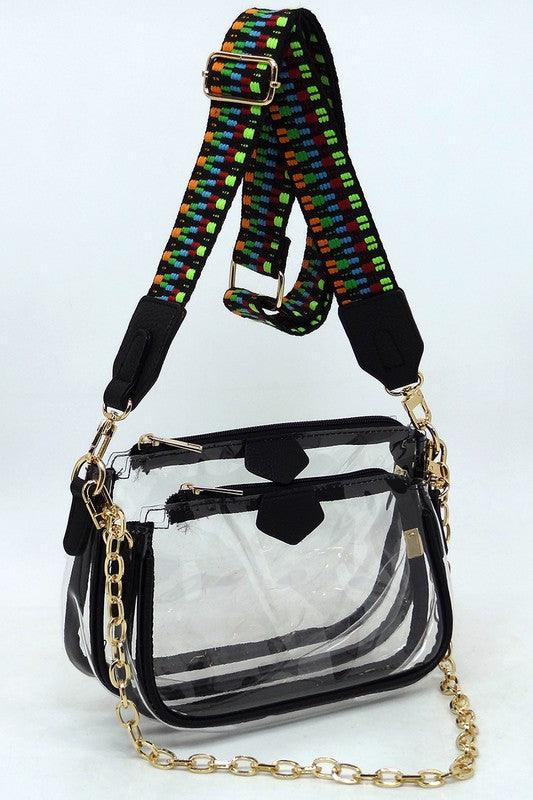 See Thru Clear 2-in-1 Crossbody Bag Guitar Strap - Klazzi Fashion Boutique