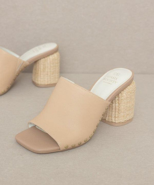  Serena Studded Raffia Slide Sandal