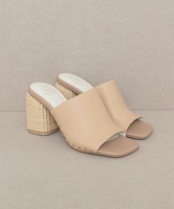  Serena Studded Raffia Slide Sandal