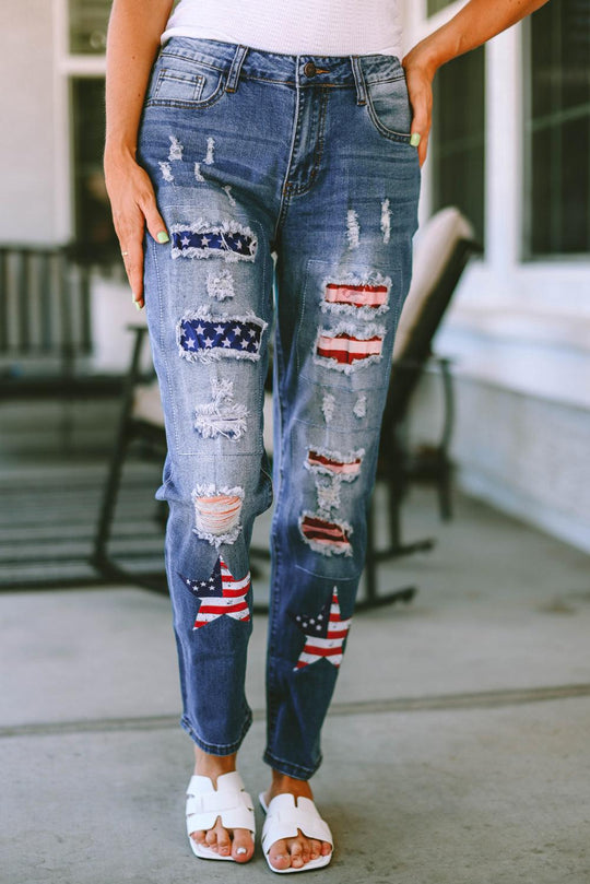 US American Flag Distressed Denim