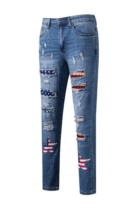 US American Flag Distressed Denim