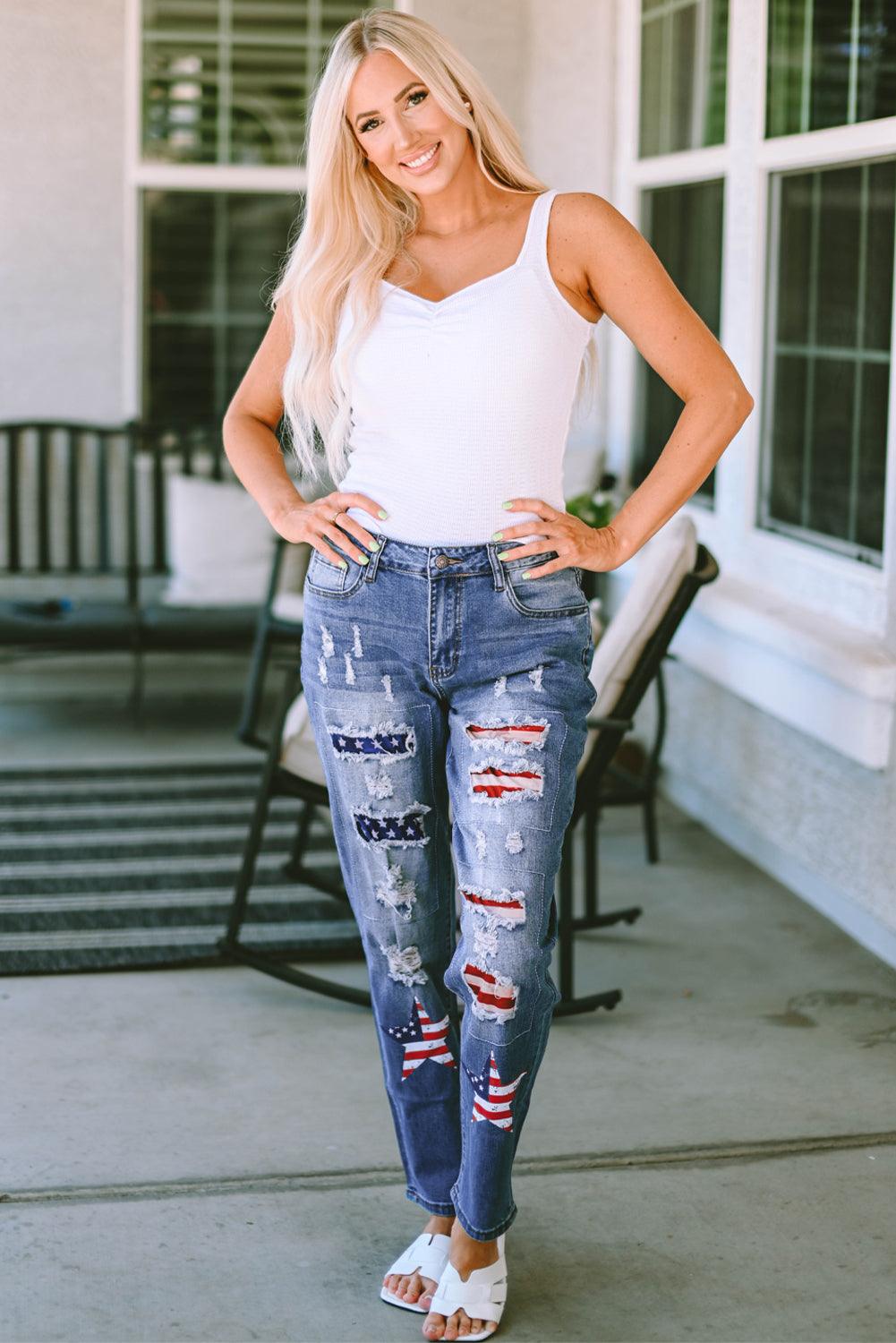 US American Flag Distressed Denim