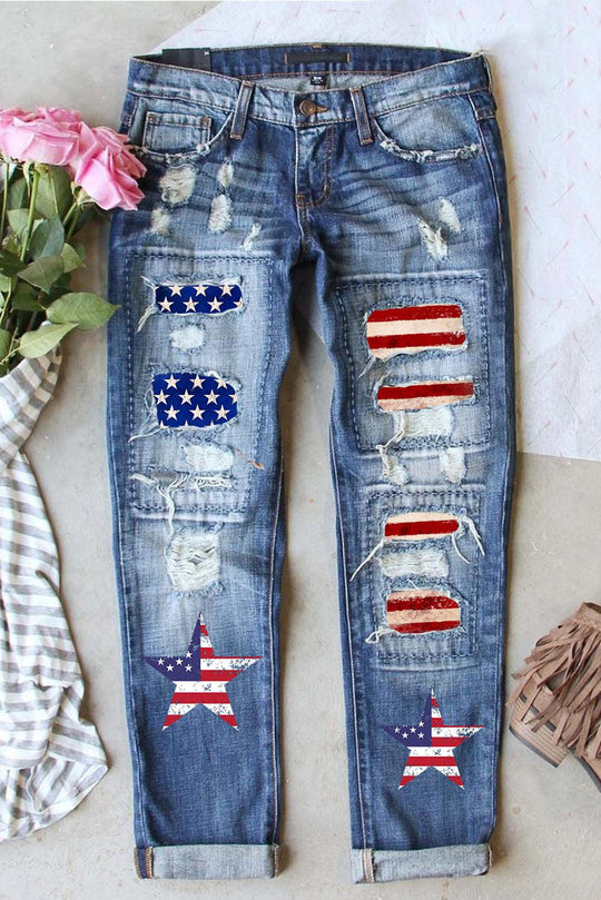 US American Flag Distressed Denim