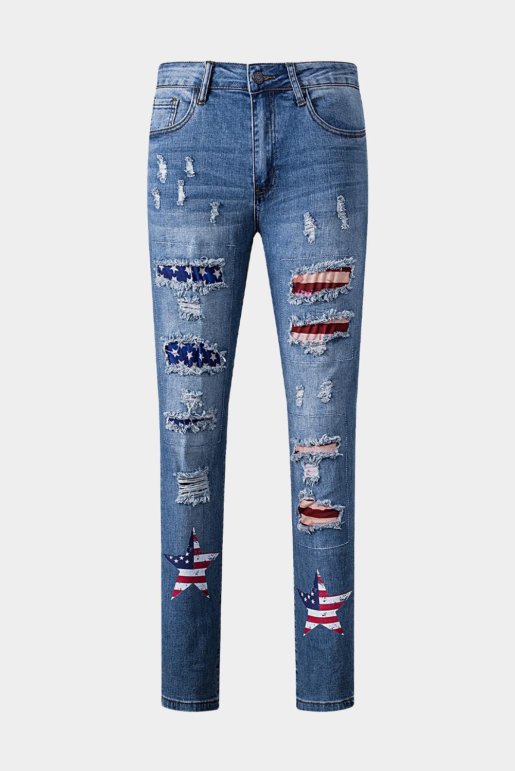 US American Flag Distressed Denim