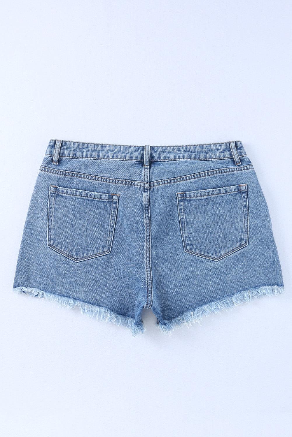 Sky Blue High Rise Crossover Waist Denim Shorts - Klazzi Fashion Boutique