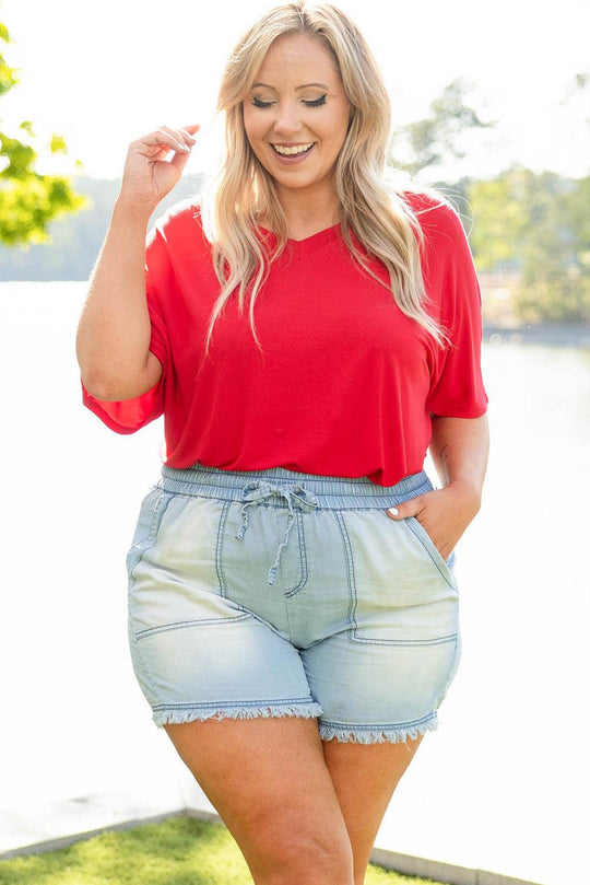 Vintage Frayed Plus Size Drawstring Denim Shorts