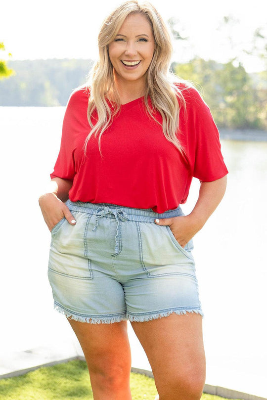 Vintage Frayed Plus Size Drawstring Denim Shorts