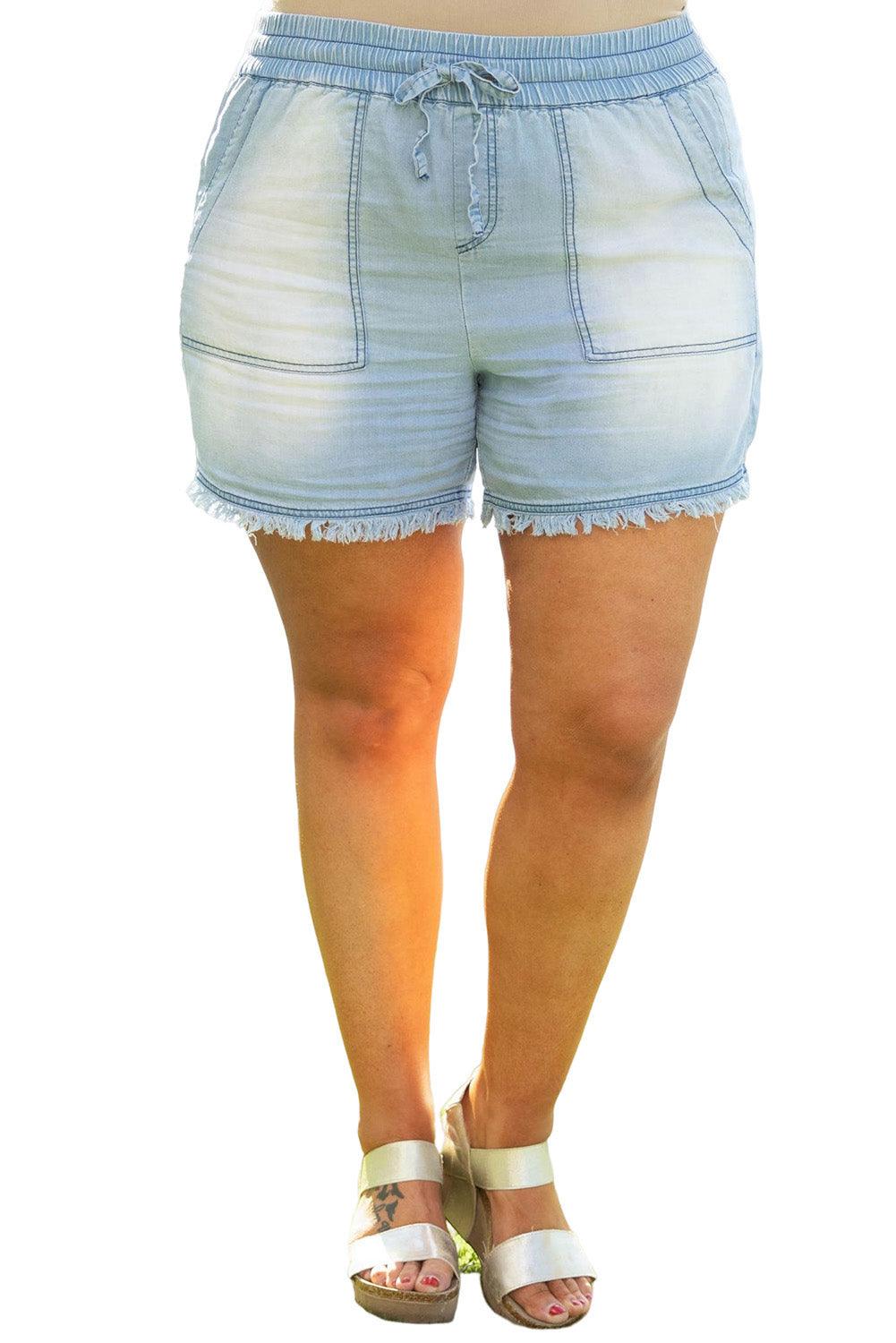 Vintage Frayed Plus Size Drawstring Denim Shorts