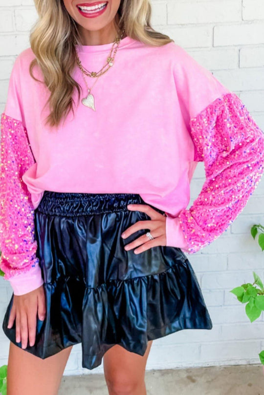 Sparking Pink Sequin Long Sleeve Sweateter - Klazzi Fashion Boutique