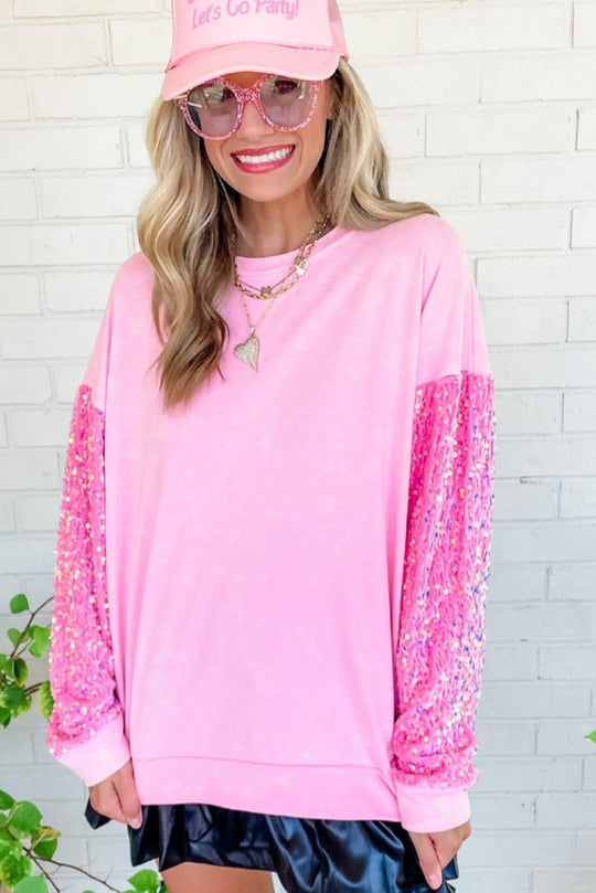 Sparking Pink Sequin Long Sleeve Sweateter - Klazzi Fashion Boutique