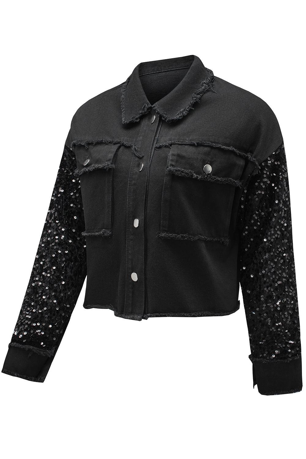 Sparkle Black Sequin Denim Jacket - Klazzi Fashion Boutique