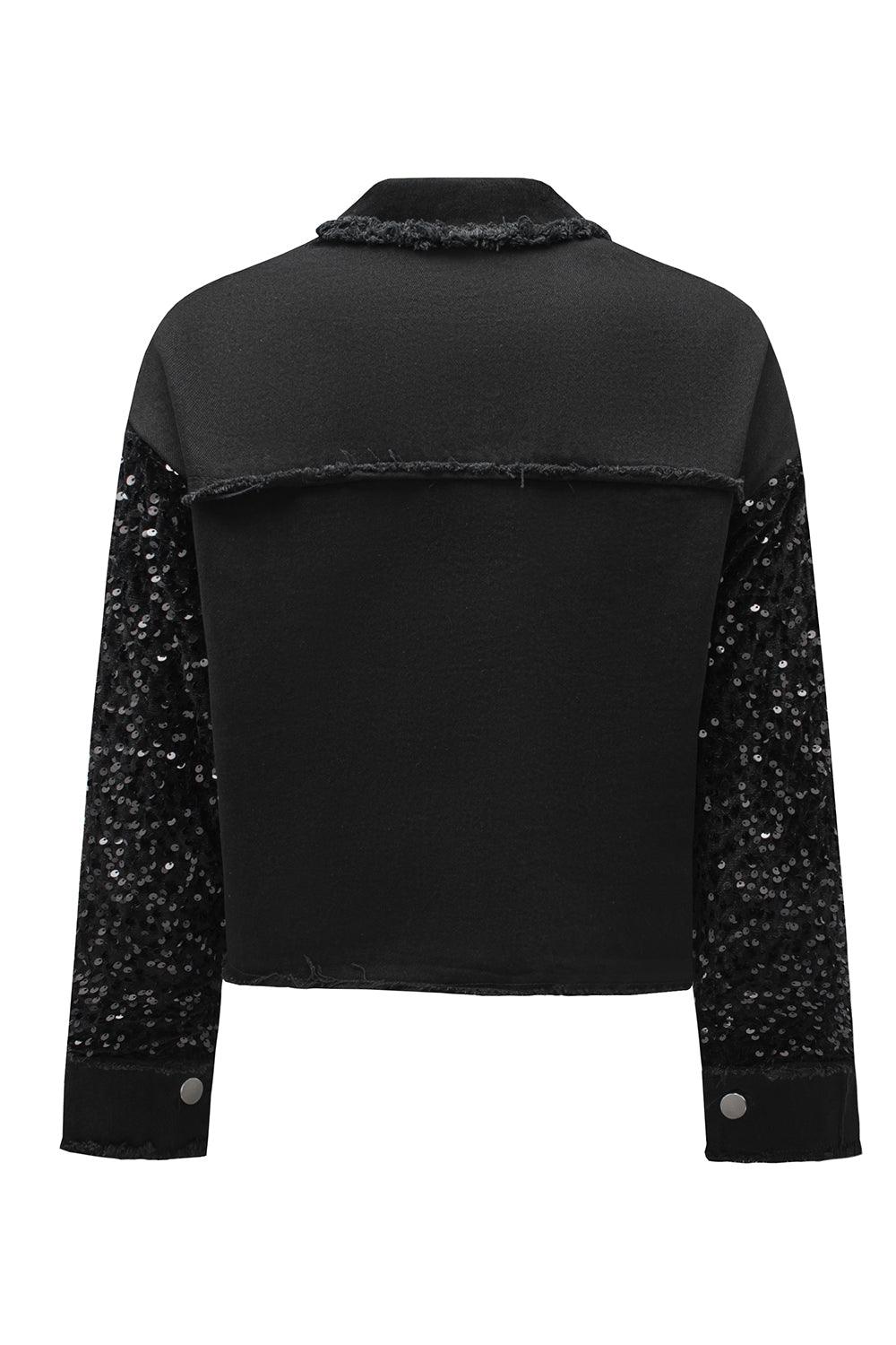 Sparkle Black Sequin Denim Jacket - Klazzi Fashion Boutique