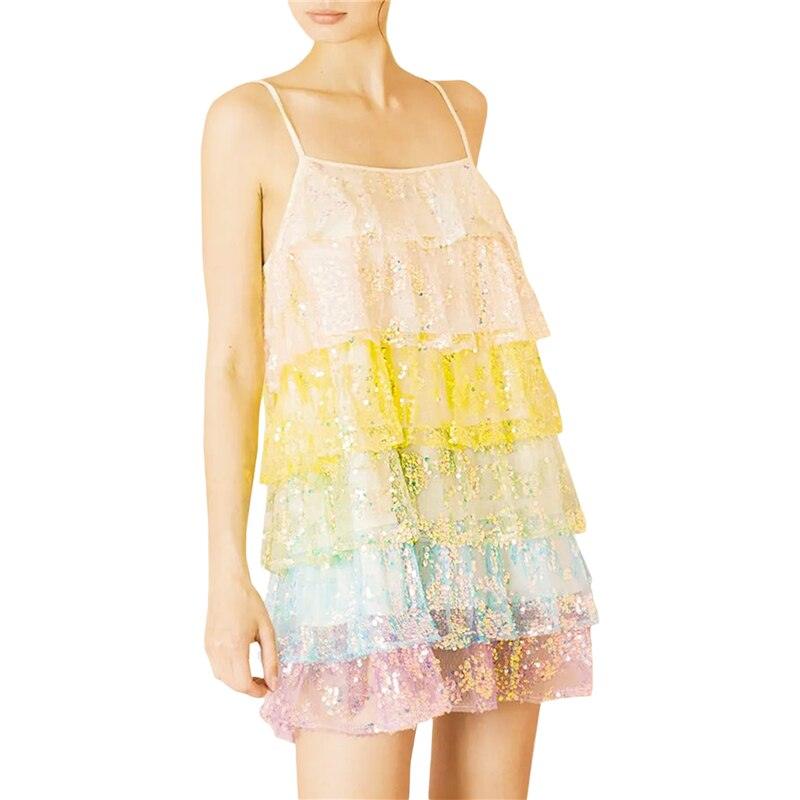 Sparkly Sequin Rainbow Tiered Ruffle Dress - Klazzi Fashion Boutique