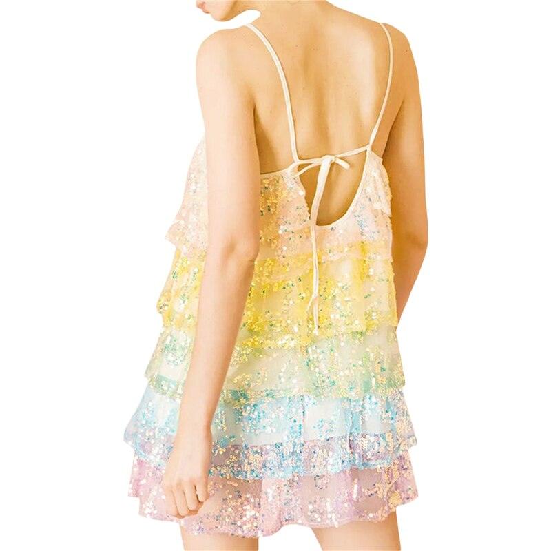 Sparkly Sequin Rainbow Tiered Ruffle Dress - Klazzi Fashion Boutique