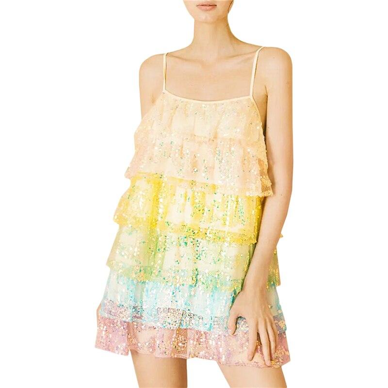 Sparkly Sequin Rainbow Tiered Ruffle Dress - Klazzi Fashion Boutique