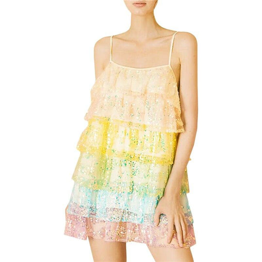 Sparkly Sequin Rainbow Tiered Ruffle Dress - Klazzi Fashion Boutique