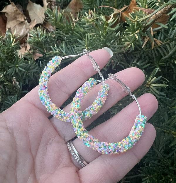 Spring Glitter Hoop Earrings 