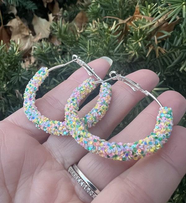 Spring Glitter Hoop Earrings 