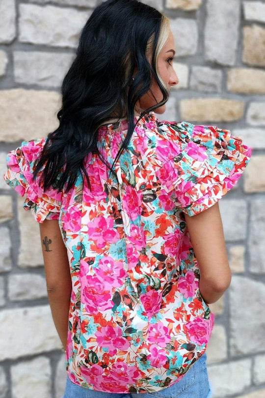 Sweet Ruffle Flutter Sleeve Floral Blouse - Klazzi Fashion Boutique