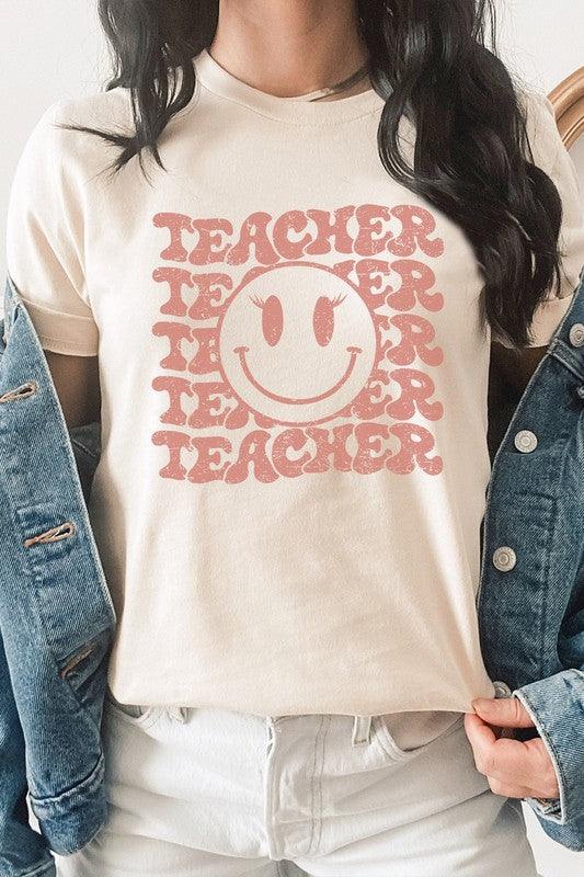 Teacher Lashes Smiley Face Graphic Tee