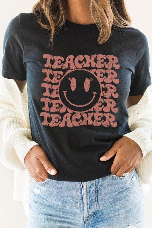 Teacher Lashes Smiley Face Graphic Tee - Klazzi Fashion Boutique