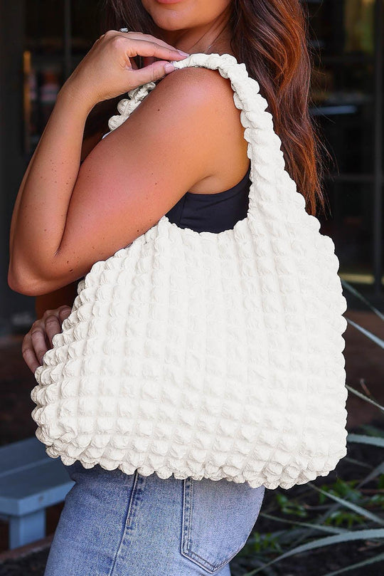 Textured Pleated Bubble Shoulder Bag - Klazzi Fashion Boutique